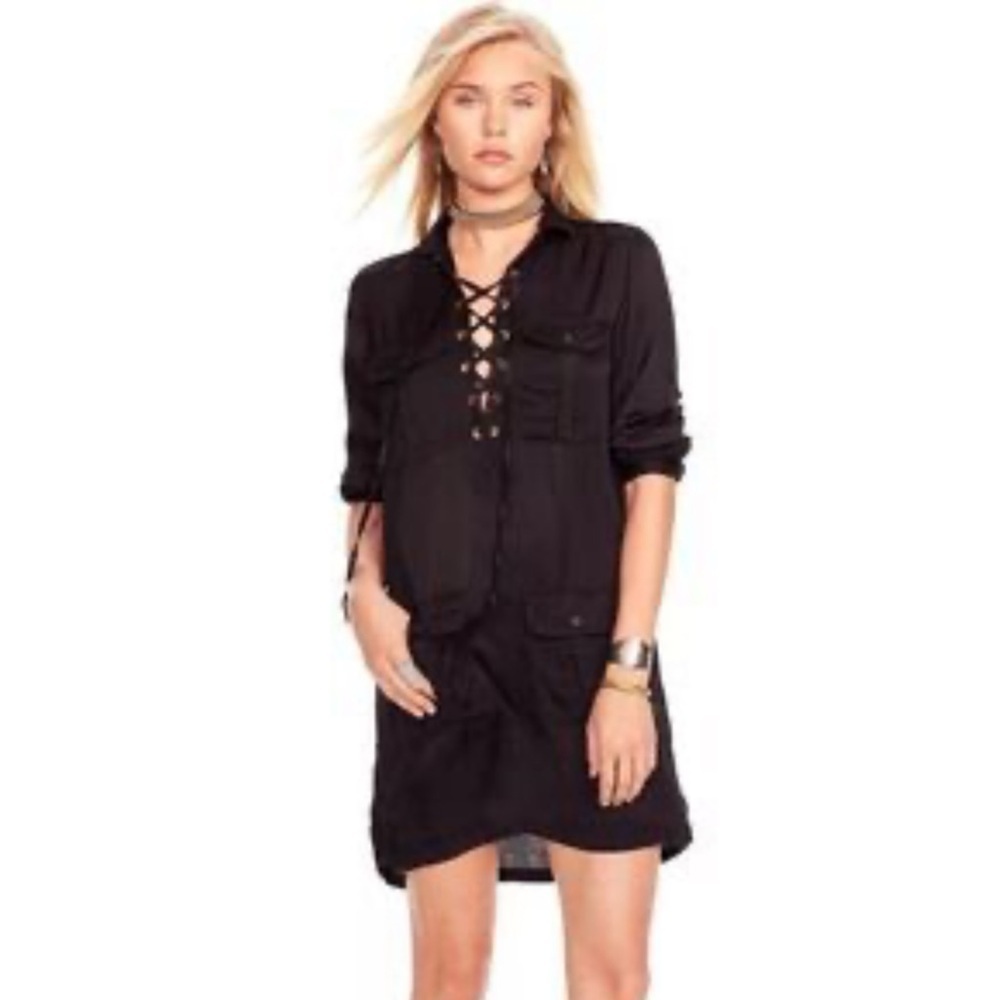 Denim & Supply Ralph Lauren Black Lace Up Dress Tunic Top Size XS Y2K Grunge